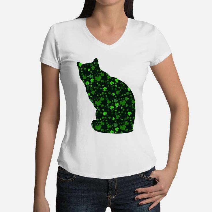 Cute Shamrock Siamese Mom Dad Gift St Patricks Day Awesome Cat Lovers Gift Women V-Neck T-Shirt