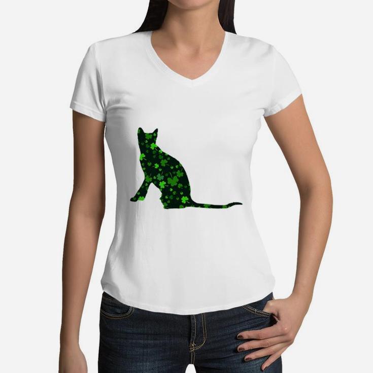 Cute Shamrock Toyger Mom Dad Gift St Patricks Day Awesome Cat Lovers Gift Women V-Neck T-Shirt
