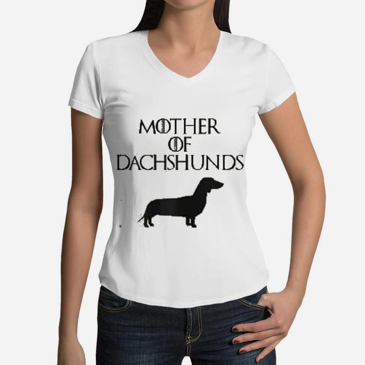 Cute Unique Black Mother Of Dachshunds Women V-Neck T-Shirt
