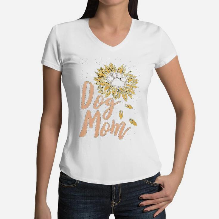 Dog Mom Women Sunflow Women V-Neck T-Shirt