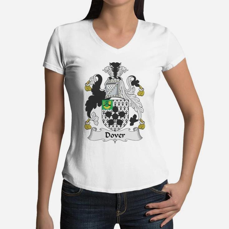 Dover Family Crest / Coat Of Arms British Family Crests Women V-Neck T-Shirt