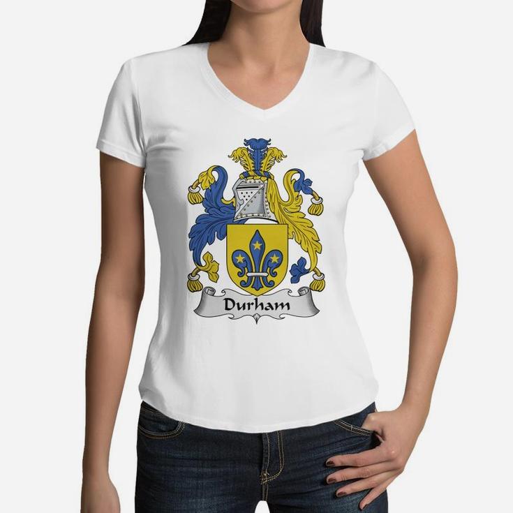 Durham Family Crest / Coat Of Arms British Family Crests Women V-Neck T-Shirt