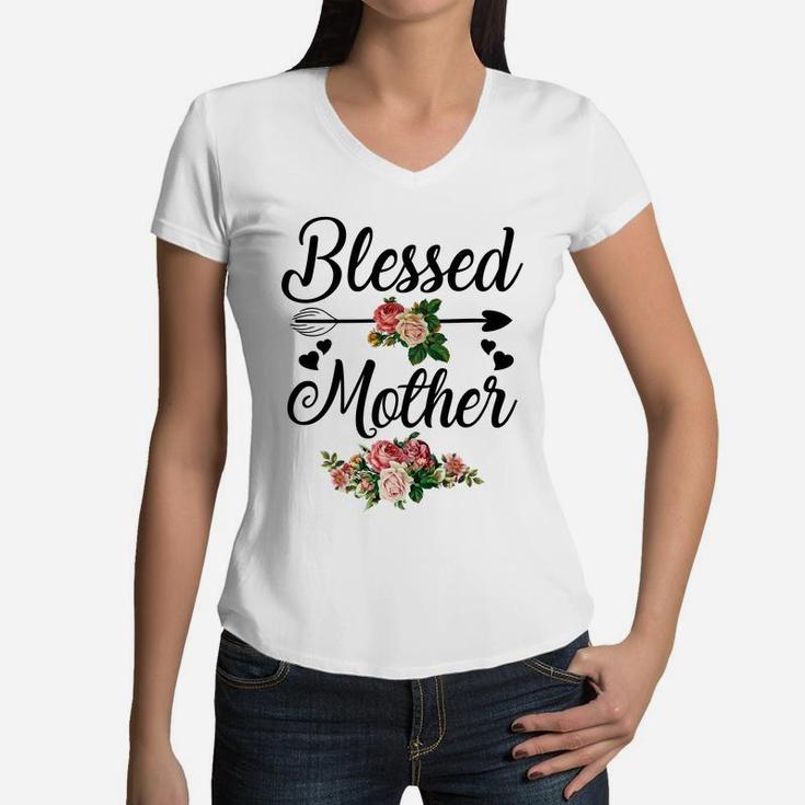 Flower Blessed Mother Women V-Neck T-Shirt