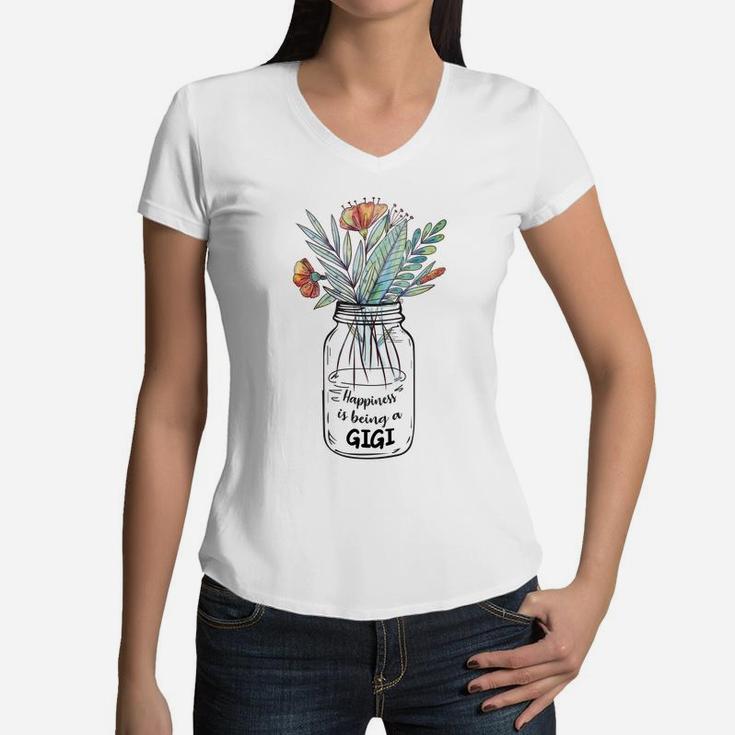 Flower Mothers Day Happiness Is Being A Gigi Women V-Neck T-Shirt