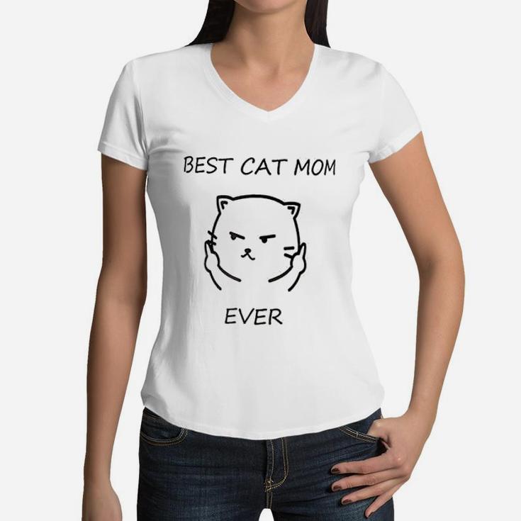 Funny  Best Cat Mom  Ever Rude Cat Lovers Women V-Neck T-Shirt