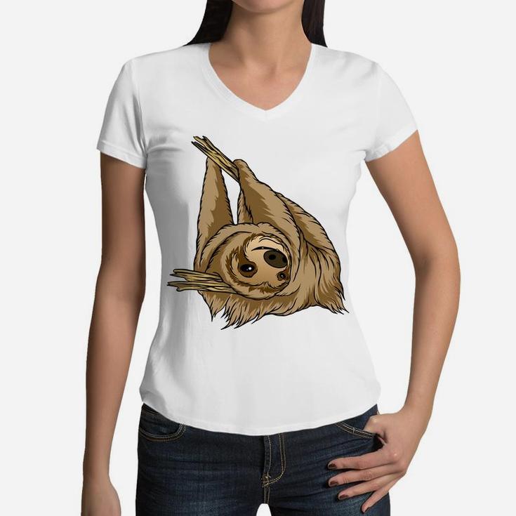 Funny Sloth Cartoon Present For Sloth Lovers Women V-Neck T-Shirt