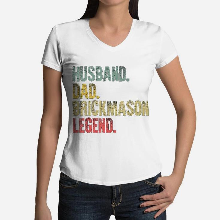 Funny Vintage Husband Dad Brick Mason Legend Women V-Neck T-Shirt