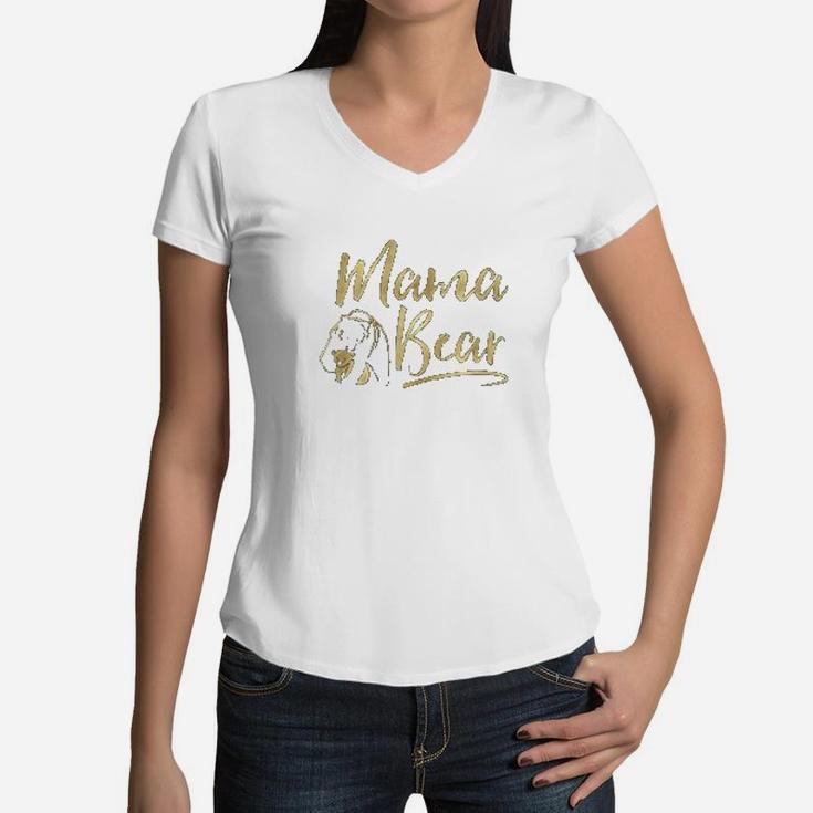 Golden Mama Bear Women V-Neck T-Shirt