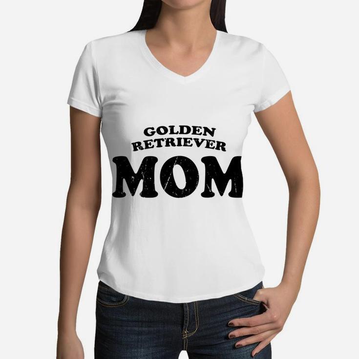 Golden Retriever Mom Dog Mother Cute Pet Distressed Women V-Neck T-Shirt