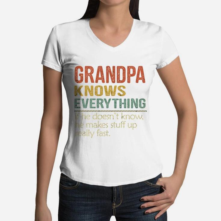 Grandpa Knows Everything Vintage 2020 Women V-Neck T-Shirt