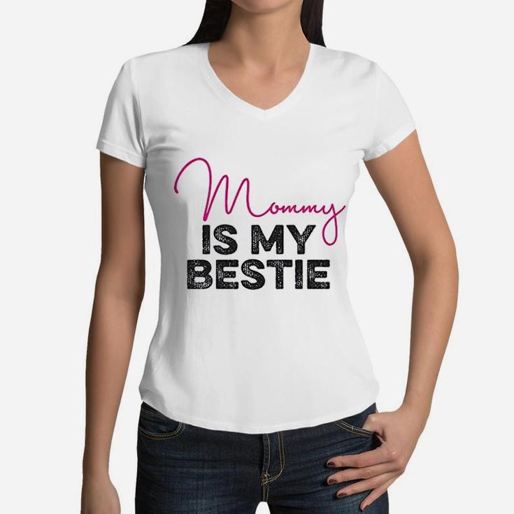 Heart Co Designs Mom Baby Mommy Is My Bestie Women V-Neck T-Shirt