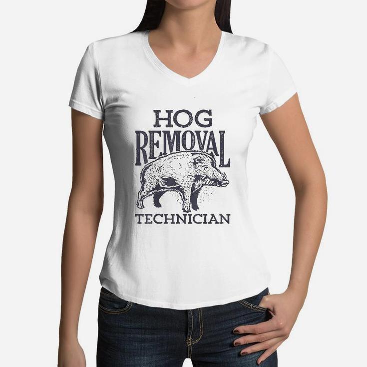 Hog Removal Technician Boar Hunting Vintage Pig Gift Women V-Neck T-Shirt