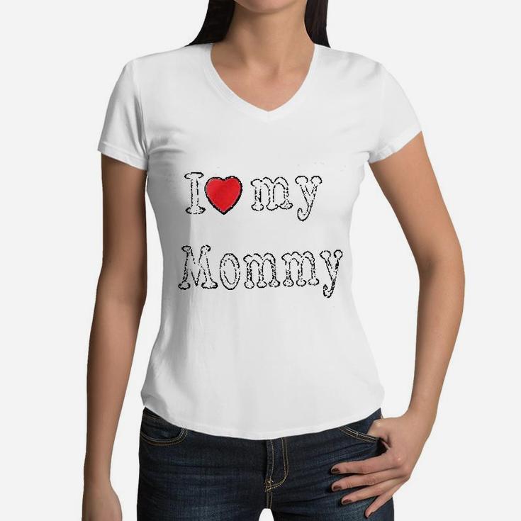I Love Daddy Mommy Puppy Women V-Neck T-Shirt