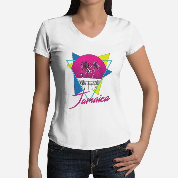 Jamaica Vintage 80s Beach Jamaican Vacation Women V-Neck T-Shirt