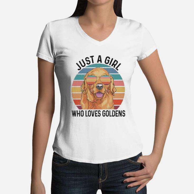 Just A Girl Who Loves Goldens Vintage Women V-Neck T-Shirt