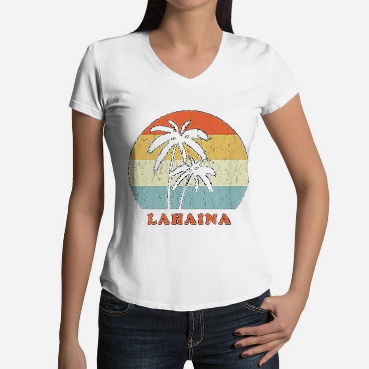 Lahaina Maui Vintage Sun And Surf Vacation Gift Women V-Neck T-Shirt