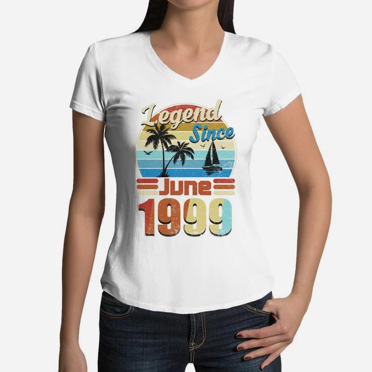 Legend Since June 1999 Retro Vintage Birthday Summer Gift  Women V-Neck T-Shirt