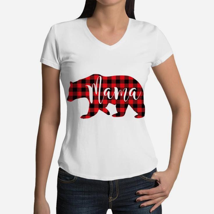 Mama Bear Buffalo Plaid Women V-Neck T-Shirt