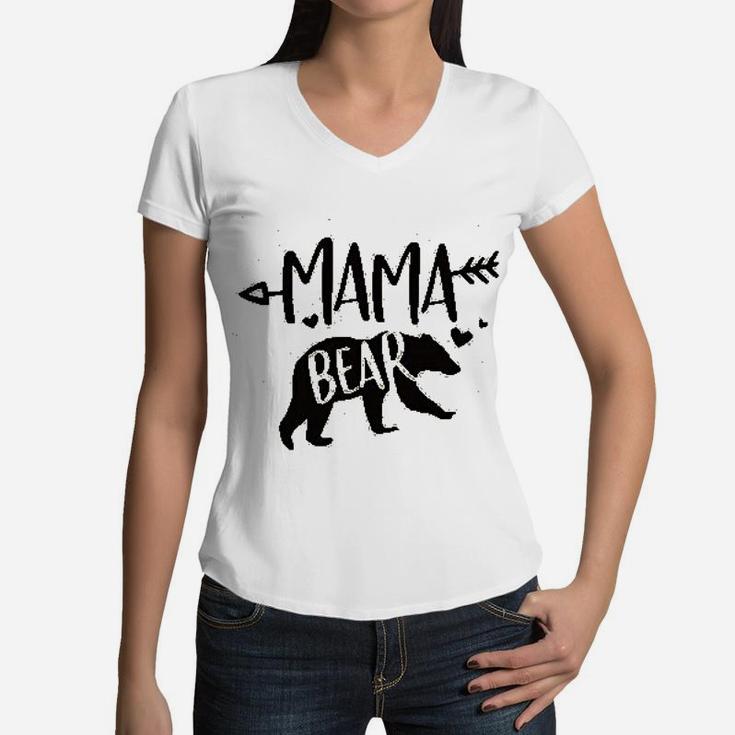 Mama Bear Cute Heart Women V-Neck T-Shirt
