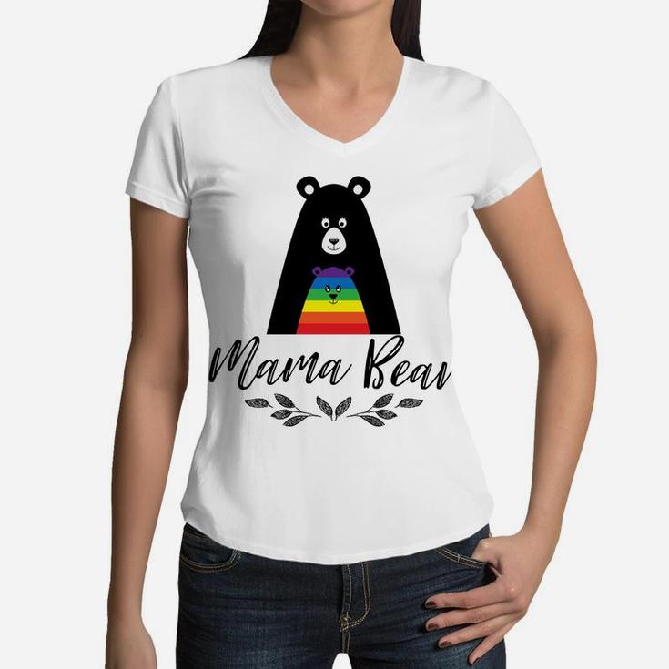 Mama Bear Support Gay Rights Lesbian And Gay Pride Women V-Neck T-Shirt