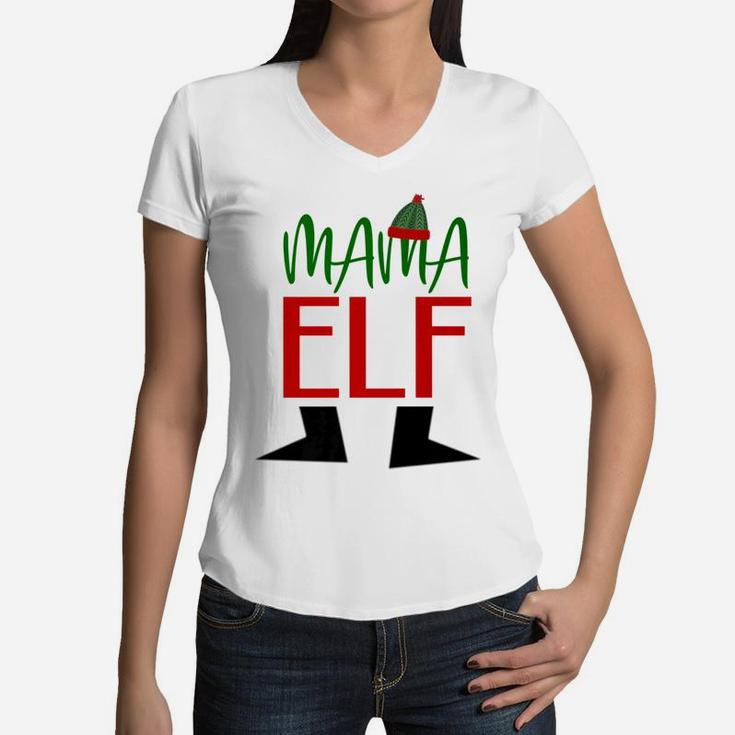 Mama Elf Chirstmas Women V-Neck T-Shirt
