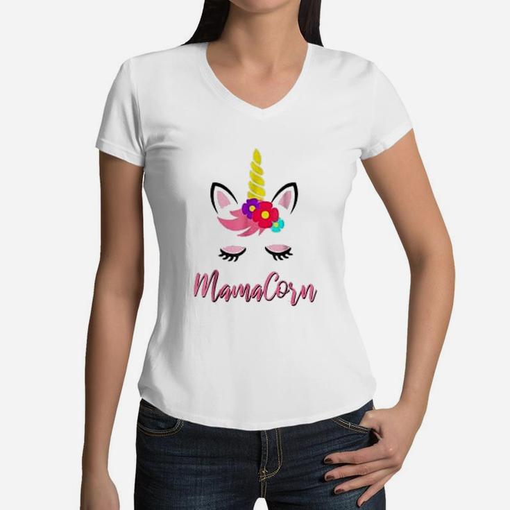Mamacorn Cute Funny Unicorn Gift For Mothers Day Mom Women V-Neck T-Shirt