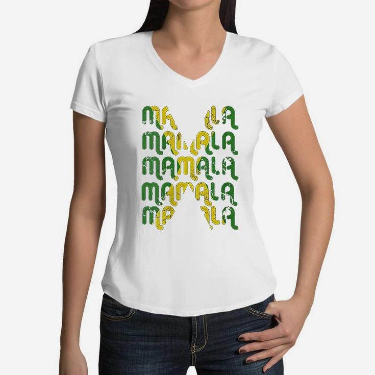 Mamala Jamaican Flag Women V-Neck T-Shirt