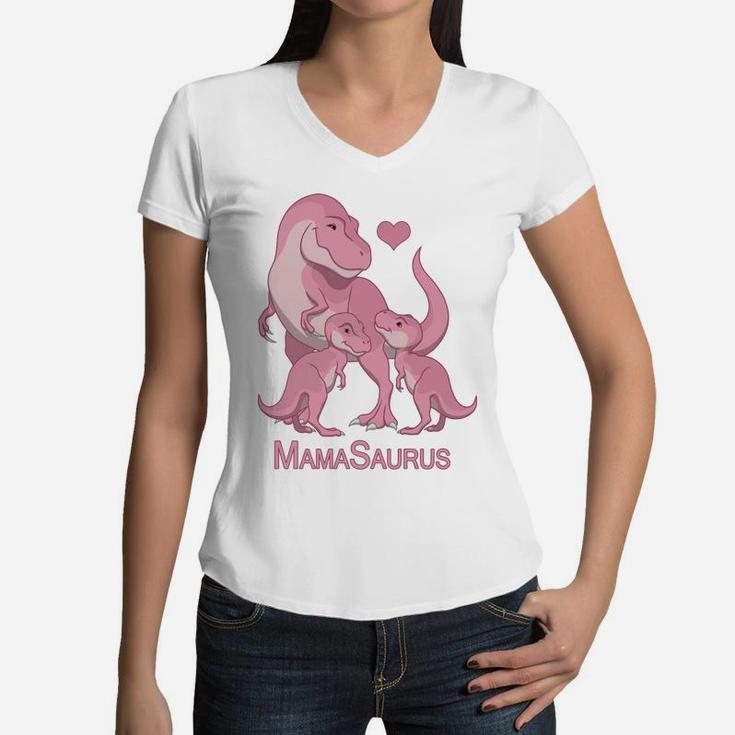 Mamasaurus Trex Mommy Twin Baby Girl Dinosaurs Women V-Neck T-Shirt
