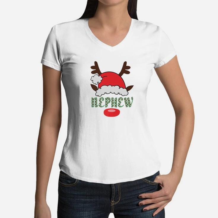 Matching Family Santa Hat With Reindeer Antlers Nephew Women V-Neck T-Shirt