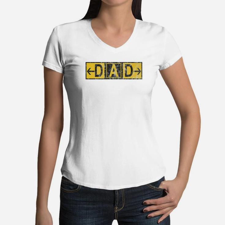 Mens Dad Airport Taxiway Sign Pilot Fathers Day 2019 Vintage Premium Women V-Neck T-Shirt