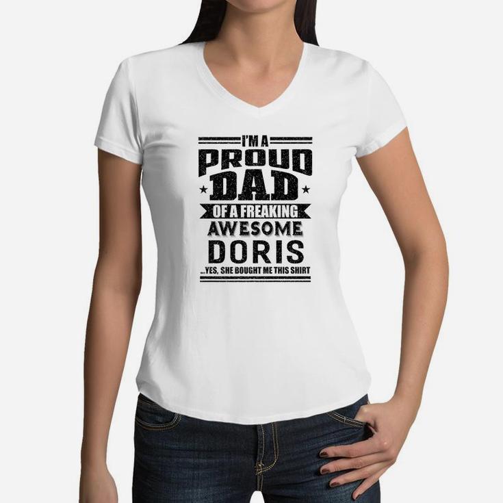 Mens Family Fathers Day Dad Daughter Doris Name Men Women V-Neck T-Shirt