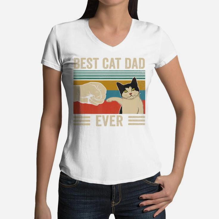 Mens Vintage Best Cat Dad Ever Bump Fit T-shirt Women V-Neck T-Shirt