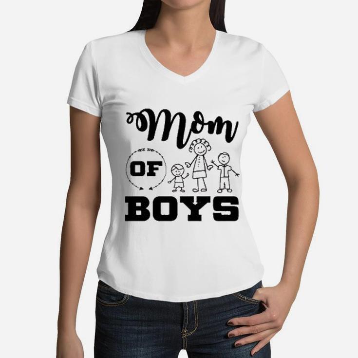 Mom Of Boys Hand Drawing Women V-Neck T-Shirt