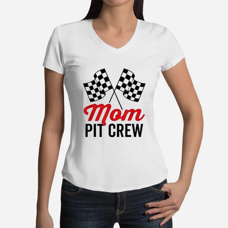 Mom Pit Crew For Racing Party Team Mommy Costume Women V-Neck T-Shirt