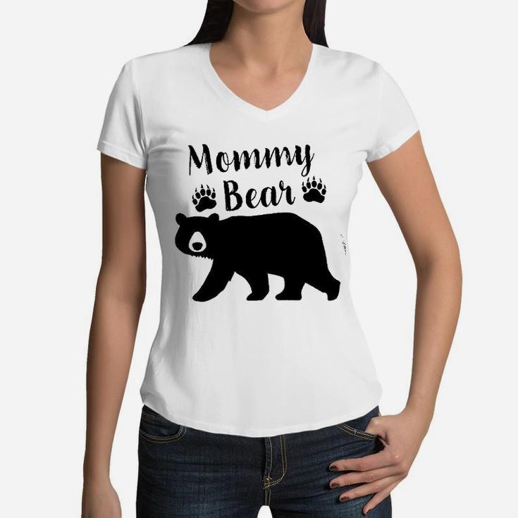 Mommy Bear In Black Women V-Neck T-Shirt