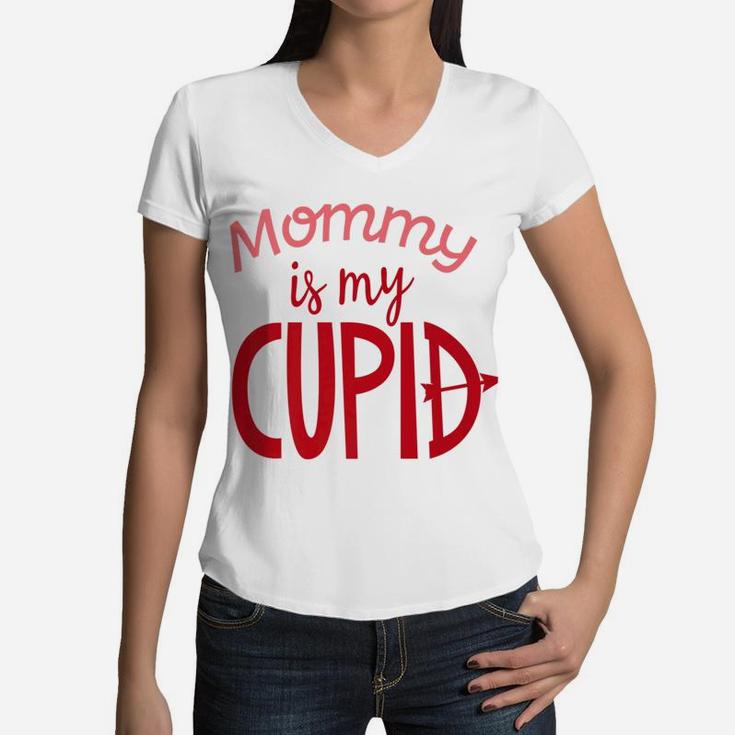 Mommy Is My Cupid Valentines Day Mom Kids Boys Girls Women V-Neck T-Shirt
