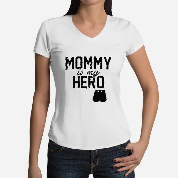 Mommy Is My Hero Military Dog Tags Women V-Neck T-Shirt