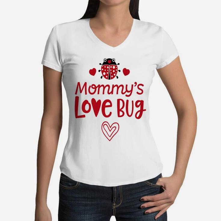 Mommys Love Bug Valentines Day Mom Kids Boys Girls Women V-Neck T-Shirt