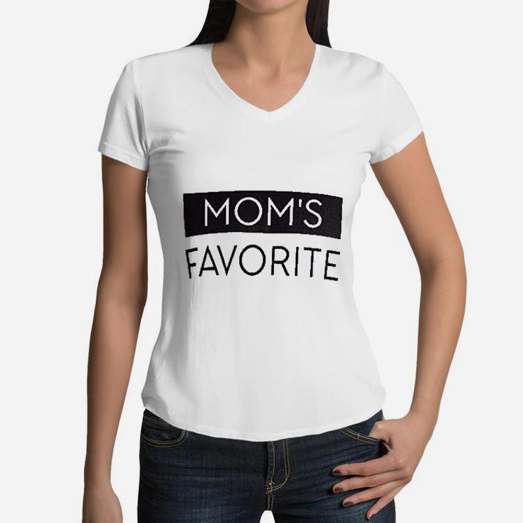 Moms Favorite Funny Son Brother Sibling Joke Mothers Day Women V-Neck T-Shirt