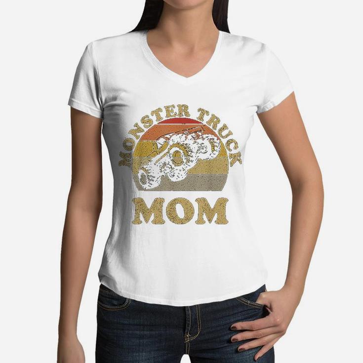 Monster Truck Mom Retro Vintage Monster Truck Women V-Neck T-Shirt