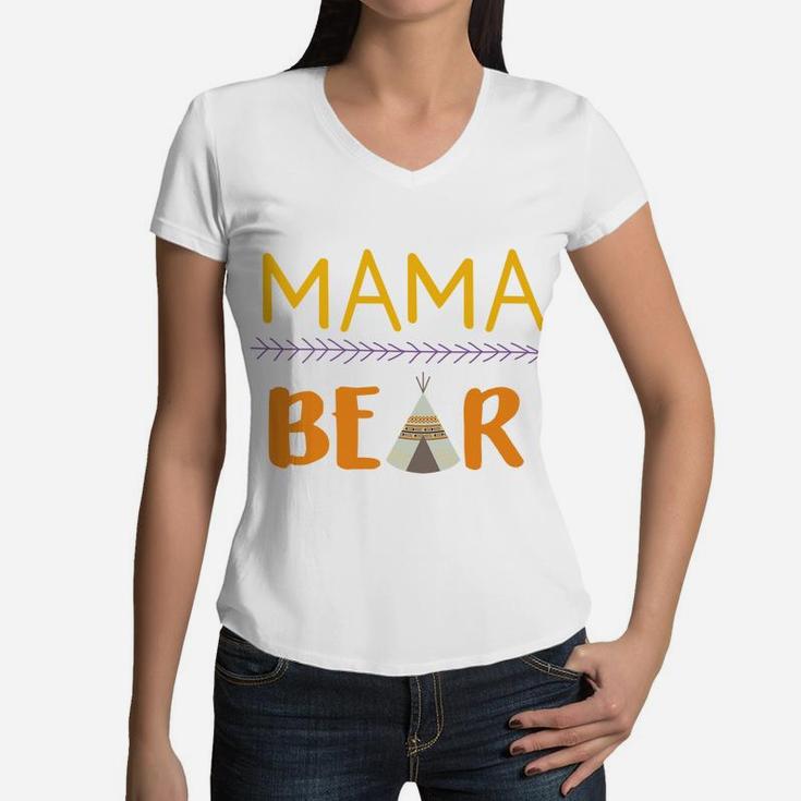 Mothers Day Mama Bear Camping s Mommy Women Gifts Women V-Neck T-Shirt