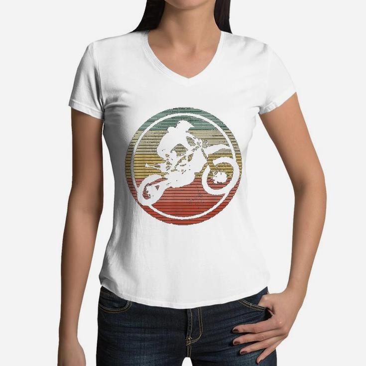 Motocross America Flag Vintage Women V-Neck T-Shirt