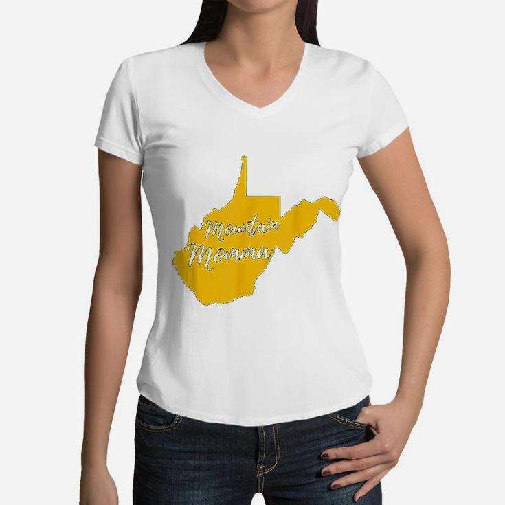 Mountain Momma West Virginia State Map Women V-Neck T-Shirt