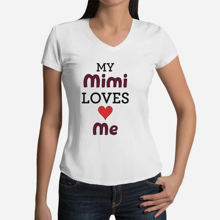 My Mimi Loves Me Grandma Grandmother Women V-Neck T-Shirt