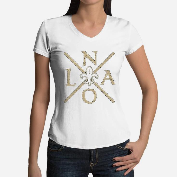 New Orleans Football Vintage Louisiana Nola Retro Women V-Neck T-Shirt