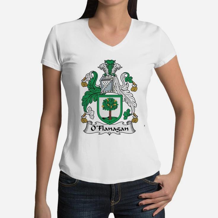 O'flanagan Coat Of Arms Irish Family Crests Women V-Neck T-Shirt