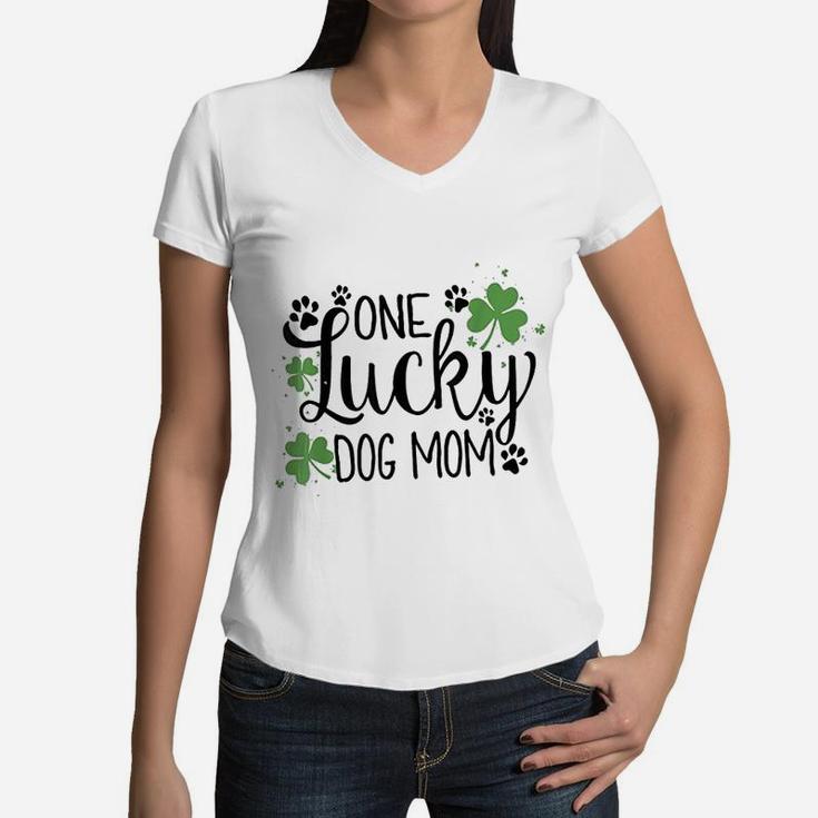 One Lucky Dog Mom Women V-Neck T-Shirt