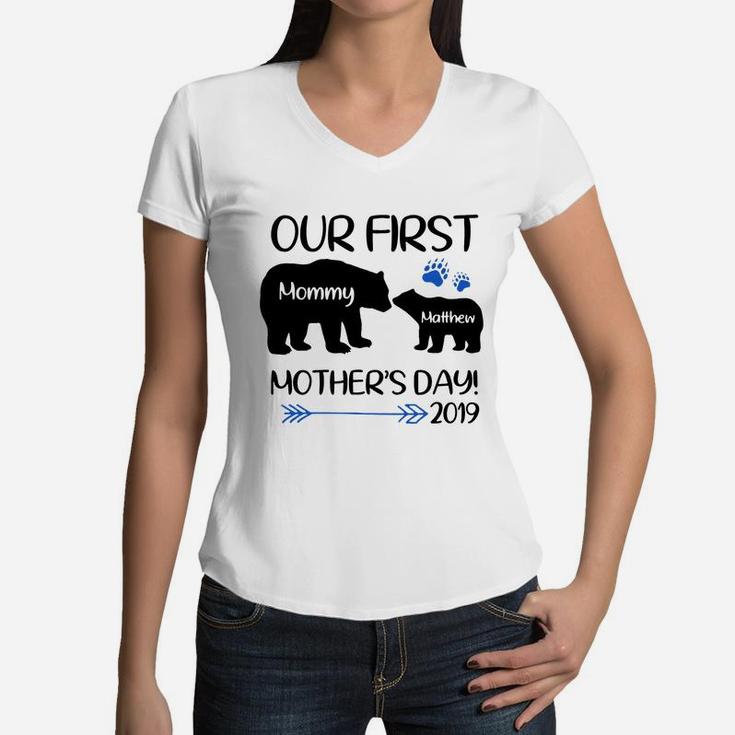Our First Mother s Day 2019 Mommy Baby Bear Matching Women V-Neck T-Shirt
