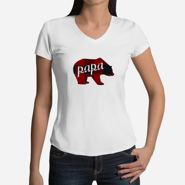 Papa Bear Flannel Family Shirts Bear Women V-Neck T-Shirt