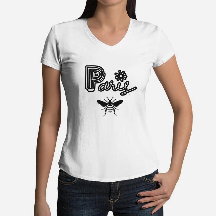 Paris Bee Vintage Travel Holiday Tee Women V-Neck T-Shirt